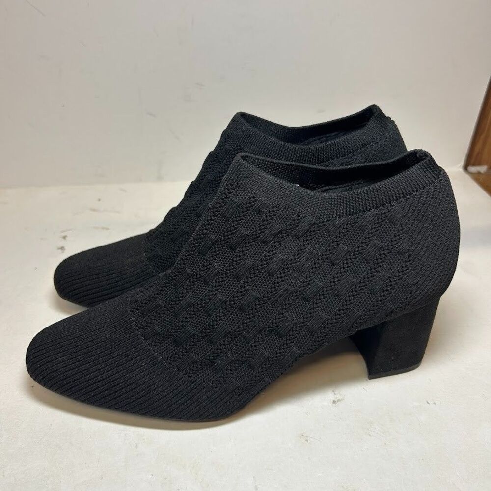 Impo Womens 8.5 M Black Noeja Knitting Upper Block Heel Ankle Booties NIB NW1